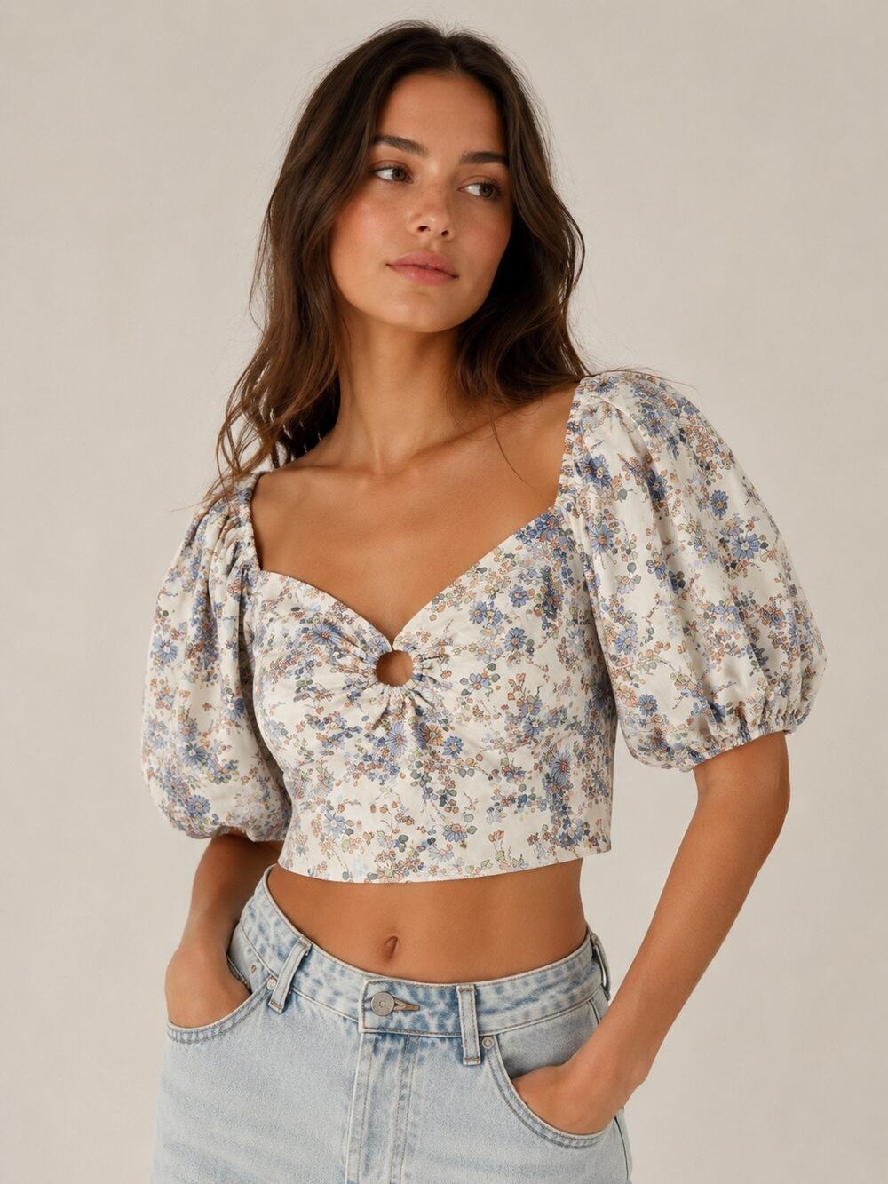 Abercrombie & Fitch Floral Puff Sleeve Crop Top NWT